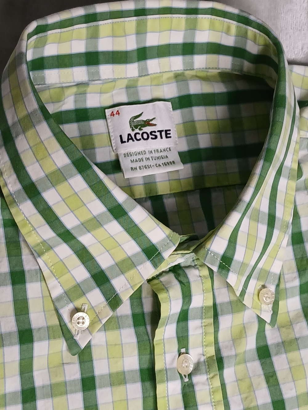Lacoste Button Down Shirt 44 Men's Long Sleeve Plaid Green XL